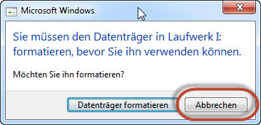 Die Festplatte darf nicht von Windows formatiert werden
